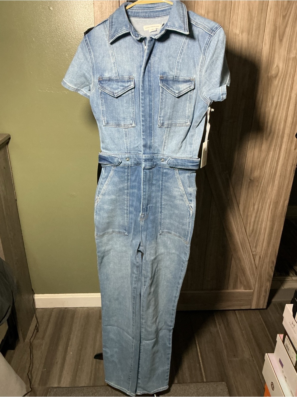 Good American Fit For Success Denim Jumpsuit Blue274 XS NWT $199